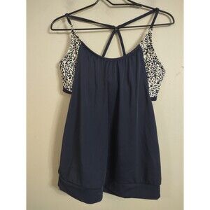 Athleta 36 D/DD Tankini Swim Top Bra And Tank Blue White Cross Back Swimsuit Top